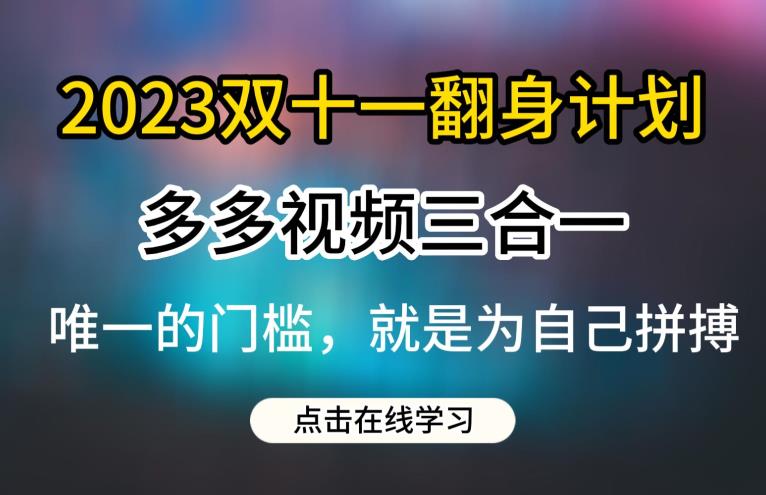 2023双十一翻身计划，多多视频带货三合一玩法教程【揭秘】-88共享