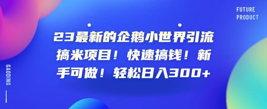 23最新的企鹅小世界引流搞米项目！快速搞钱！新手可做！轻松日入300+【揭秘】-88共享