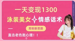 一天变现1300,泳装美女+情感话术,提供素材,无脑矩阵操作【揭秘】-88共享