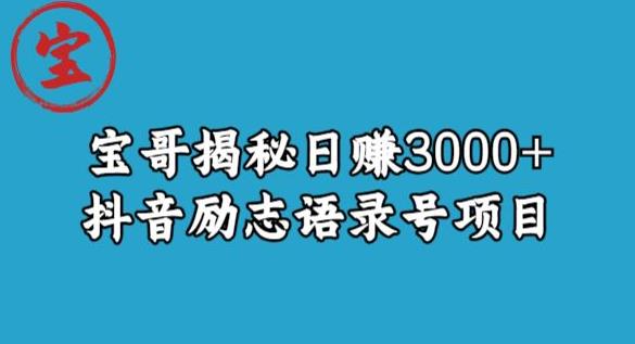 宝哥揭秘日赚3000+抖音励志语录号短视频变现项目-88共享