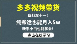 多多视频带货，备战双十一，纯搬运也能月入5w，新手小白也能学会-88共享