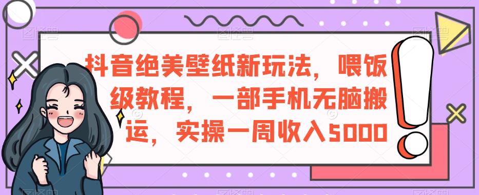 抖音绝美壁纸新玩法，喂饭级教程，一部手机无脑搬运，实操一周收入5000【揭秘】-88共享
