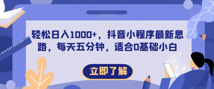 轻松日入1000+，抖音小程序最新思路，每天五分钟，适合0基础小白【揭秘】-88共享