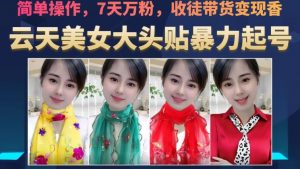 云天美女大头贴暴力起号教学,简单操作,7天万粉,收徒带货变现香-88共享