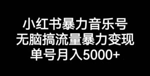 小红书暴力音乐号,无脑搞流量暴力变现,单号月入5000+-88共享