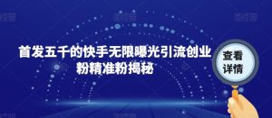 首发五千的快手无限曝光引流创业粉精准粉揭秘-88共享