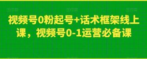 视频号0粉起号+话术框架线上课,视频号0-1运营必备课-88共享