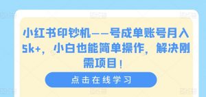 小红书印钞机——号成单账号月入5k+,小白也能简单操作,解决刚需项目【揭秘】-88共享