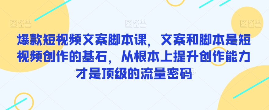 爆款短视频文案脚本课，文案和脚本是短视频创作的基石，从根本上提升创作能力才是顶级的流量密码-88共享