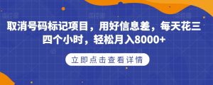 取消号码标记项目，用好信息差，每天花三四个小时，轻松月入8000+【揭秘】-88共享