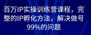 百万IP实操训练营课程,完整的IP孵化方法,解决做号99%的问题-88共享