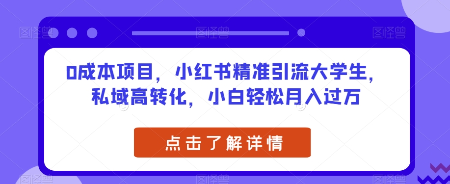 0成本项目，小红书精准引流大学生，私域高转化，小白轻松月入过万【揭秘】-88共享