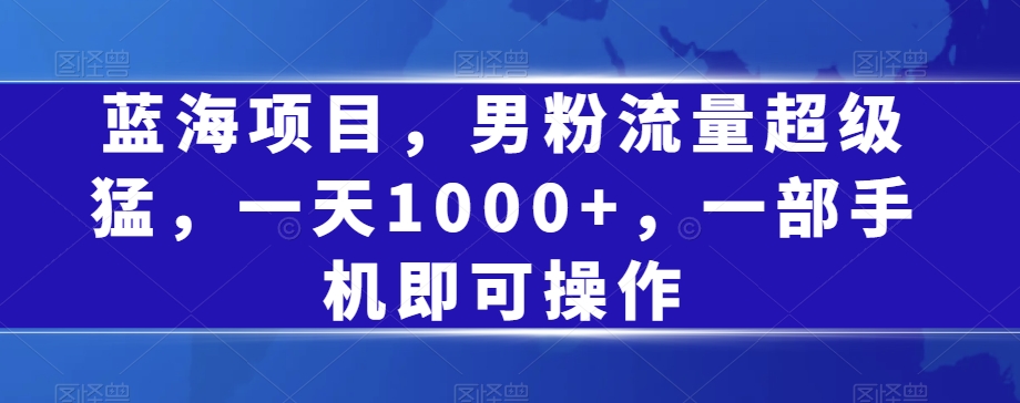蓝海项目，男粉流量超级猛，一天1000+，一部手机即可操作【揭秘】-88共享