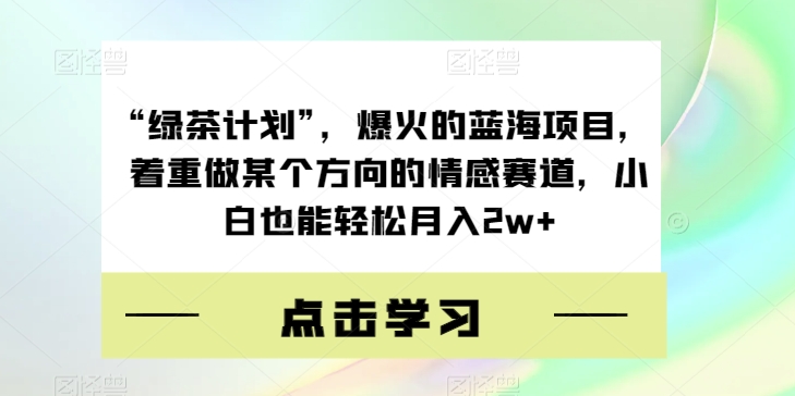 “绿茶计划”，爆火的蓝海项目，着重做某个方向的情感赛道，小白也能轻松月入2w+【揭秘】-88共享