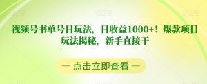 视频号书单号日玩法，日收益1000+！爆款项目玩法揭秘，新手直接干【揭秘】-88共享