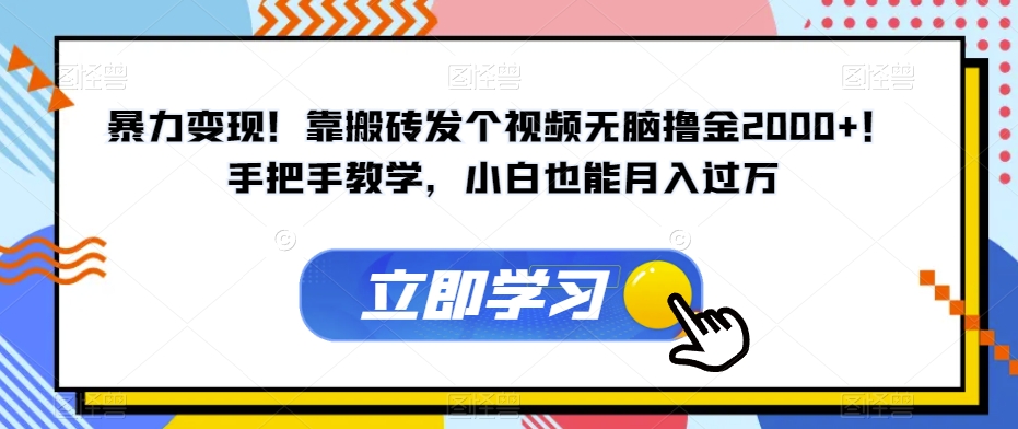 暴力变现！靠搬砖发个视频无脑撸金2000+！手把手教学，小白也能月入过万【揭秘】-88共享