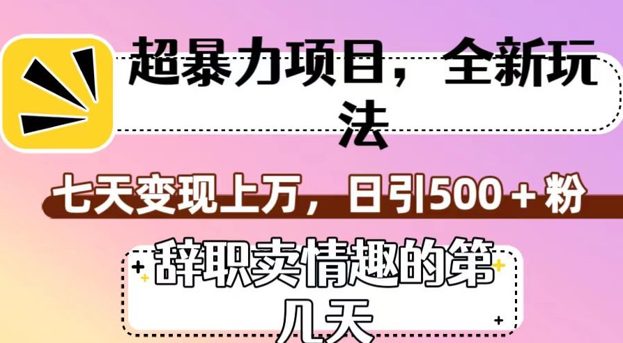 超暴利项目，全新玩法（辞职卖情趣的第几天），七天变现上万，日引500+粉【揭秘】-88共享