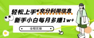 每月多赚1w+，新手小白如何充分利用信息赚钱，全程实操！【揭秘】-88共享