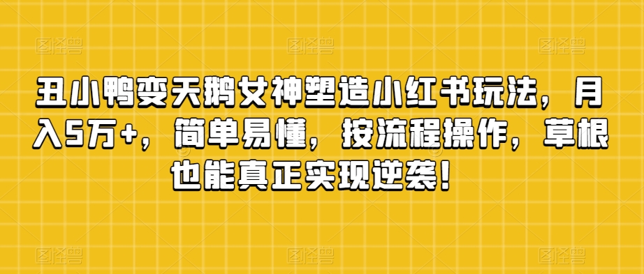 丑小鸭变天鹅女神塑造小红书玩法，月入5万+，简单易懂，按流程操作，草根也能真正实现逆袭！-88共享