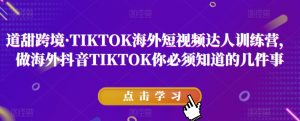 道甜跨境·TIKTOK海外短视频达人训练营,做海外抖音TIKTOK你必须知道的几件事-88共享