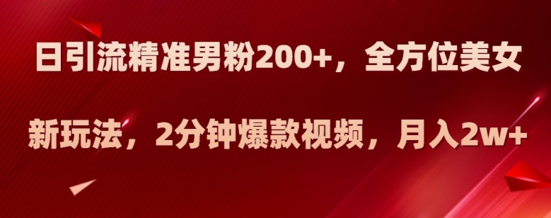 日引流精准男粉200+，全方位美女新玩法，2分钟爆款视频，月入2w+【揭秘】-88共享
