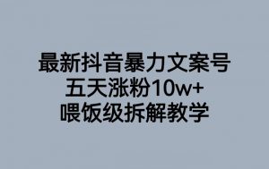 最新抖音暴力文案号，五天涨粉10w+，喂饭级拆解教学-88共享