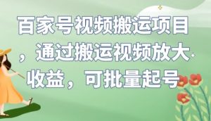 百家号视频搬运项目，通过搬运视频放大收益，可批量起号【揭秘】-88共享