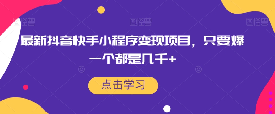 最新抖音快手小程序变现项目，只要爆一个都是几千+-88共享