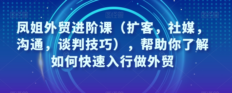 凤姐外贸进阶课（扩客，社媒，沟通，谈判技巧），帮助你了解如何快速入行做外贸-88共享