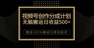 最新视频号创作分成计划,无脑搬运一天收益500+,100%搬运过原创技巧【揭秘】-88共享