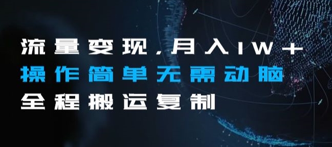 流量变现，月入1W+操作简单无需动脑全程搬运复制【揭秘】-88共享