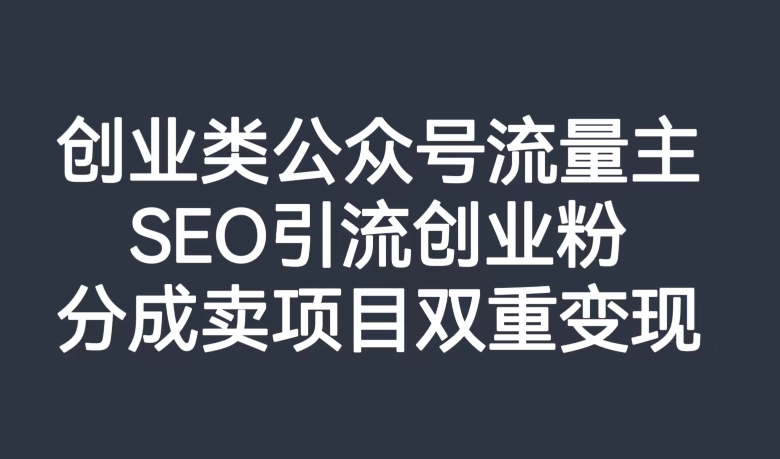 创业类公众号流量主，SEO引流创业粉，分成卖项目双重变现【揭秘】-88共享