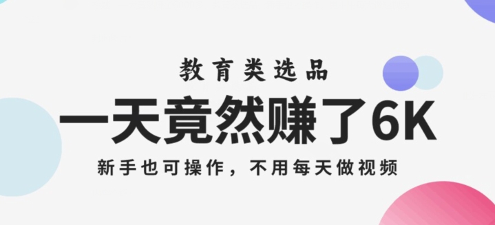 一天竟然赚了6000多，教育类选品，新手也可操作，更不用每天做短视频【揭秘】-88共享