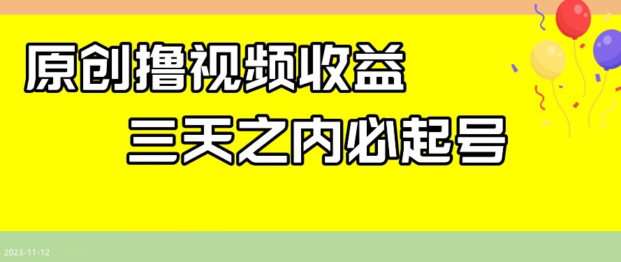 最新撸视频收益，三天之内必起号，一天保底100+【揭秘】-88共享