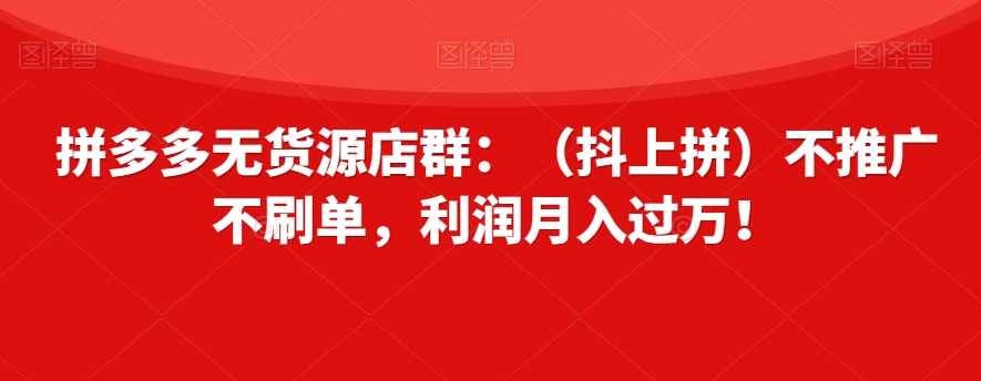 拼多多无货源店群：（抖上拼）不推广不刷单，利润月入过万！【揭秘】-88共享