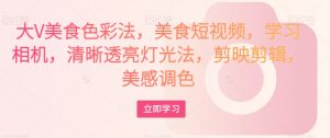 大V美食色彩法,美食短视频,学习相机,清晰透亮灯光法,剪映剪辑,美感调色-88共享