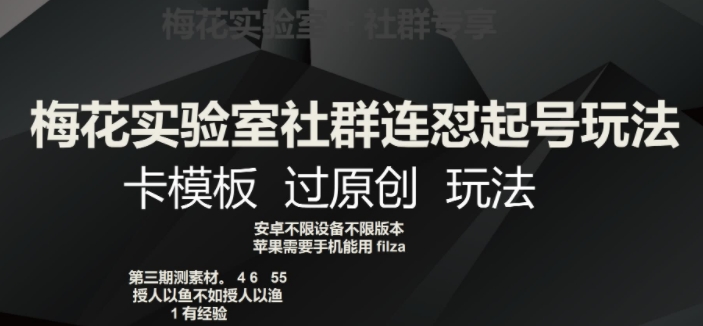 梅花实验室社群连怼起号玩法，卡模板过原创玩法【揭秘】-88共享