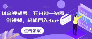 抖音视频号，五分钟一条原创视频，轻松月入3w+【独家秘诀，传授赚钱方法】【揭秘】-88共享