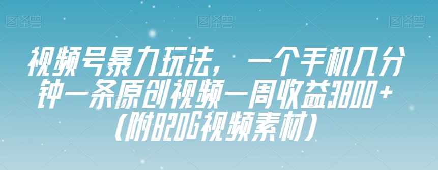视频号暴力玩法，一个手机几分钟一条原创视频一周收益3800+（附820G视频素材）-88共享