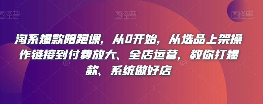 淘系爆款陪跑课，从0开始，从选品上架操作链接到付费放大、全店运营，教你打爆款、系统做好店-88共享