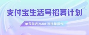 支付宝生活号作者招募计划，单号单月2600，可批量去做，工作室一人一个月轻松1w+【揭秘】-88共享