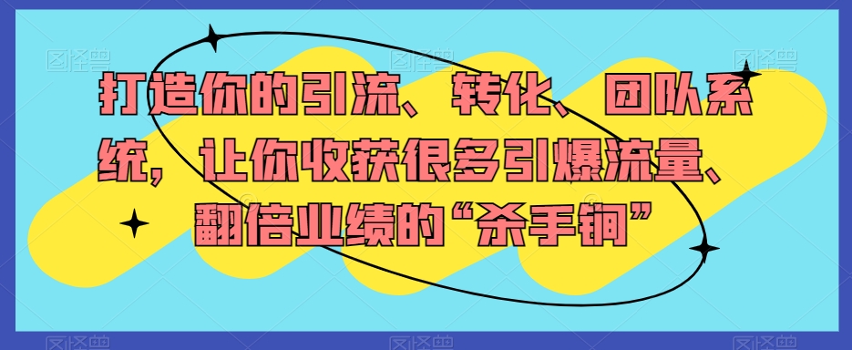 打造你的引流、转化、团队系统，让你收获很多引爆流量、翻倍业绩的“杀手锏”-88共享