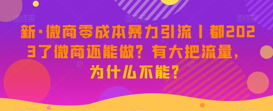 新·微商零成本暴力引流丨都2023了微商还能做？有大把流量，为什么不能？-88共享