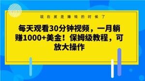 每天观看30分钟视频，一月躺赚1000+美金！保姆级教程，可放大操作【揭秘】-88共享