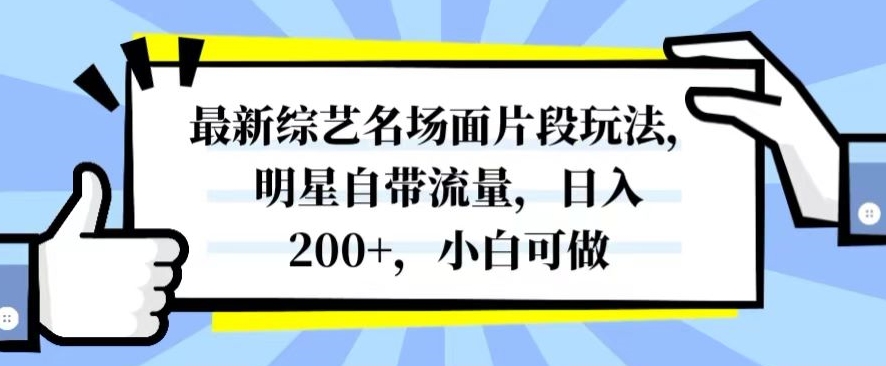 最新综艺名场面片段玩法，明星自带流量，日入200+，小白可做【揭秘】-88共享
