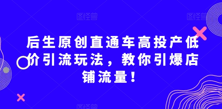 后生原创直通车高投产低价引流玩法，教你引爆店铺流量！-88共享
