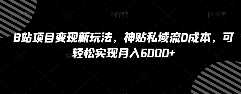 B站项目变现新玩法，神贴私域流0成本，可轻松实现月入6000+【揭秘】-88共享