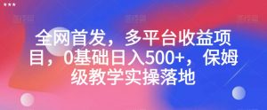 全网首发，多平台收益项目，0基础日入500+，保姆级教学实操落地【揭秘】-88共享