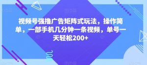 视频号强撸广告矩阵式玩法,操作简单,一部手机几分钟一条视频,单号一天轻松200+【揭秘】-88共享