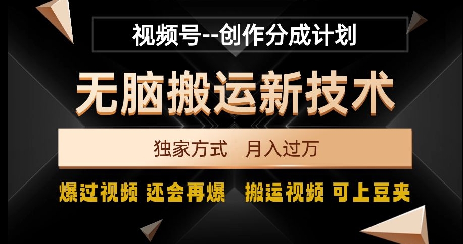 视频号无脑搬运新技术，破原创壕流量，独家方式，爆过视频，还会再爆【揭秘】-88共享